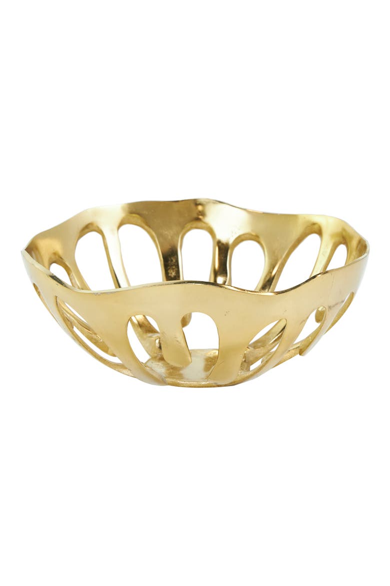 Set of Two Gold Aluminium Decorative Bowls, Alternate, color, GOLD
