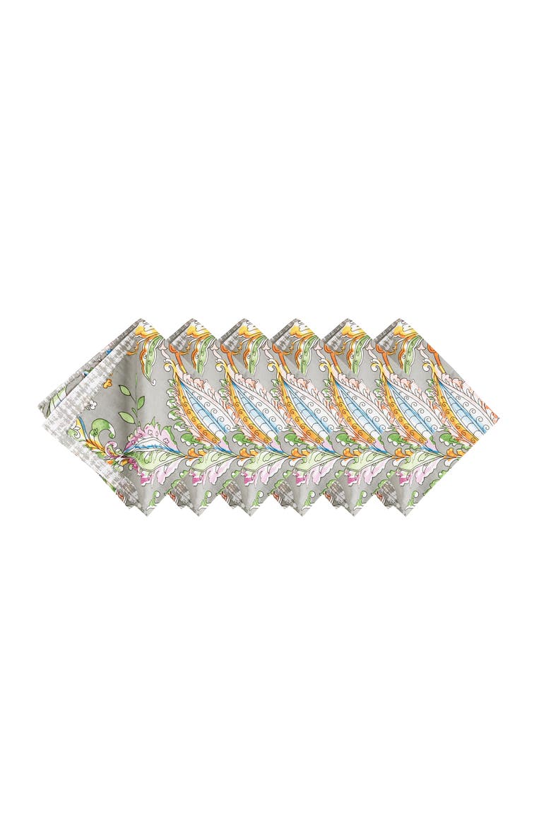 Frey Reversible Colorful Paisley Cloth Napkin Set of 6, Alternate, color, Grey