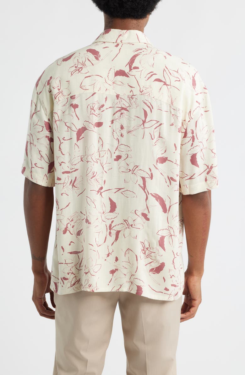 Open Edit Floral Short Sleeve Button-Up Shirt, Alternate, color, Ivory- Pink Tossed Petal
