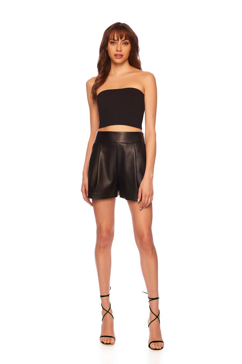 Faux Leather Pleated Shorts, Alternate, color, BLACK