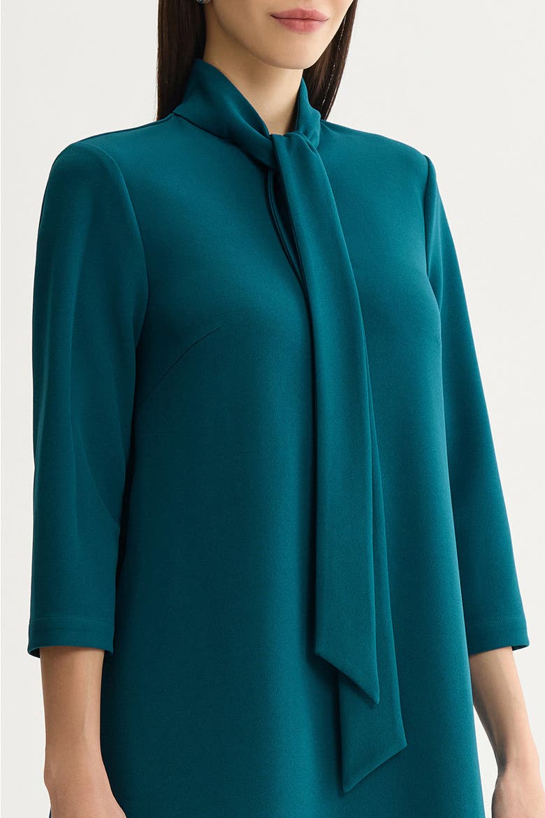 Stretch Deco Crepe Tie Neck Tent Dress, Alternate, color, Deep Teal