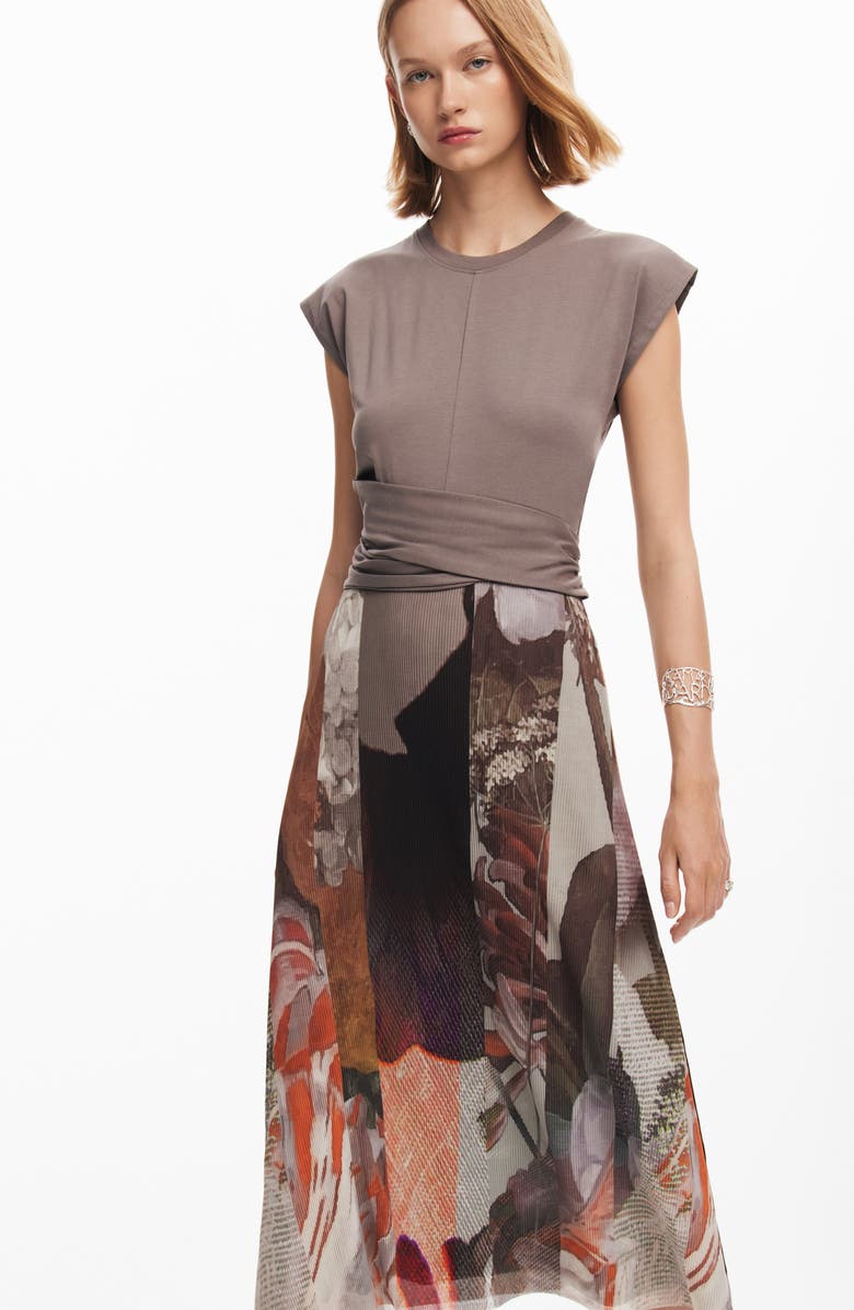 Desigual Mixed Media T-Shirt Midi Dress, Alternate, color,