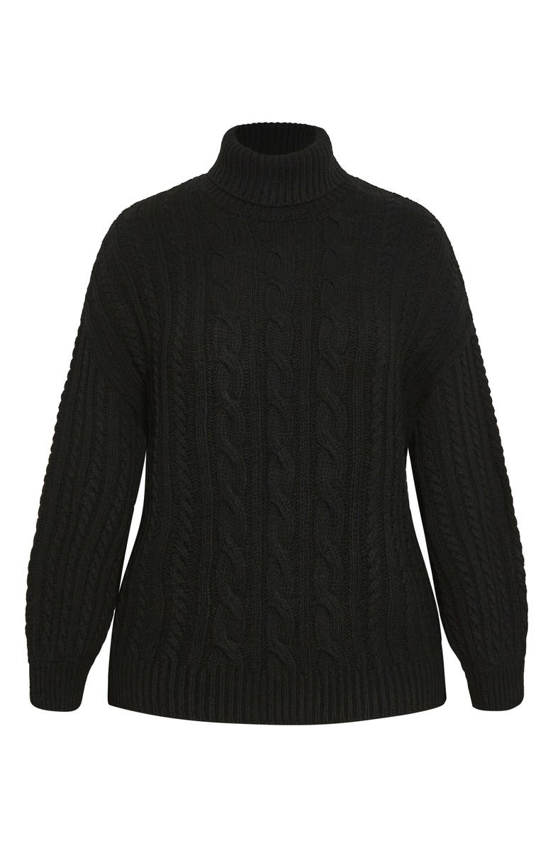 City Chic Avah Cable Stitch Turtleneck Sweater, Alternate, color, Black