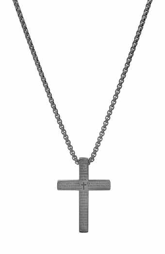 Men's 18k Gold Plated Lord's Prayer Cross Pendant Necklace