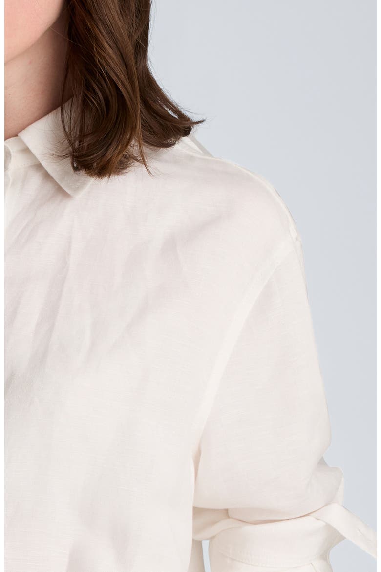Long Linen Blend Button-Up Shirt, Alternate, color, PURE WHITE