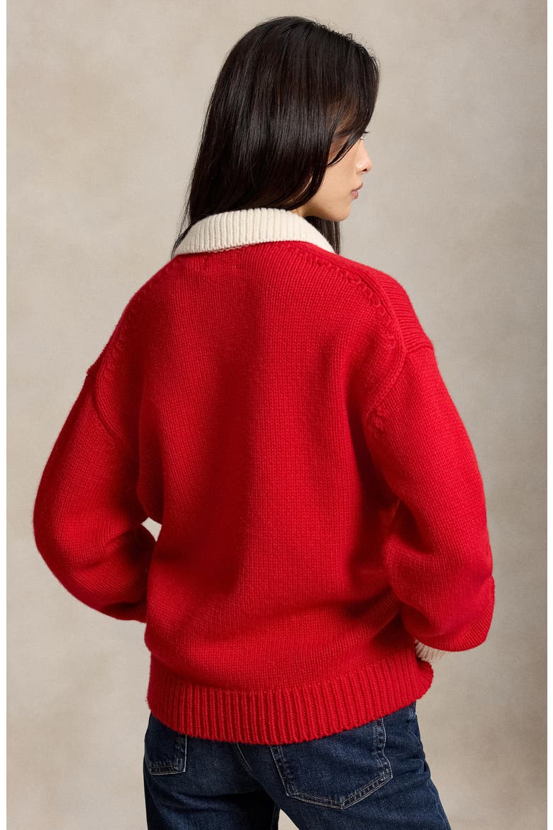 Wool Polo Sweater, Alternate, color, RL2000 RED/ CREAM