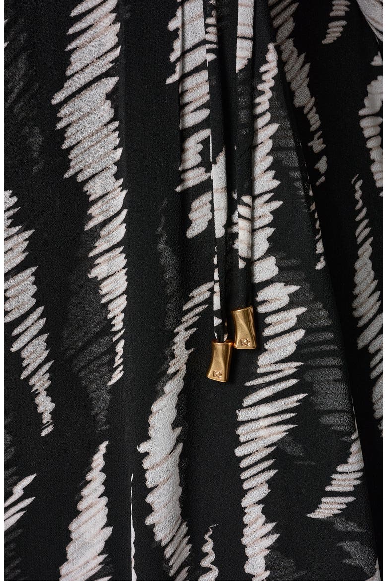 Print Ruched Chiffon Dress, Alternate, color, BLACK CREAM