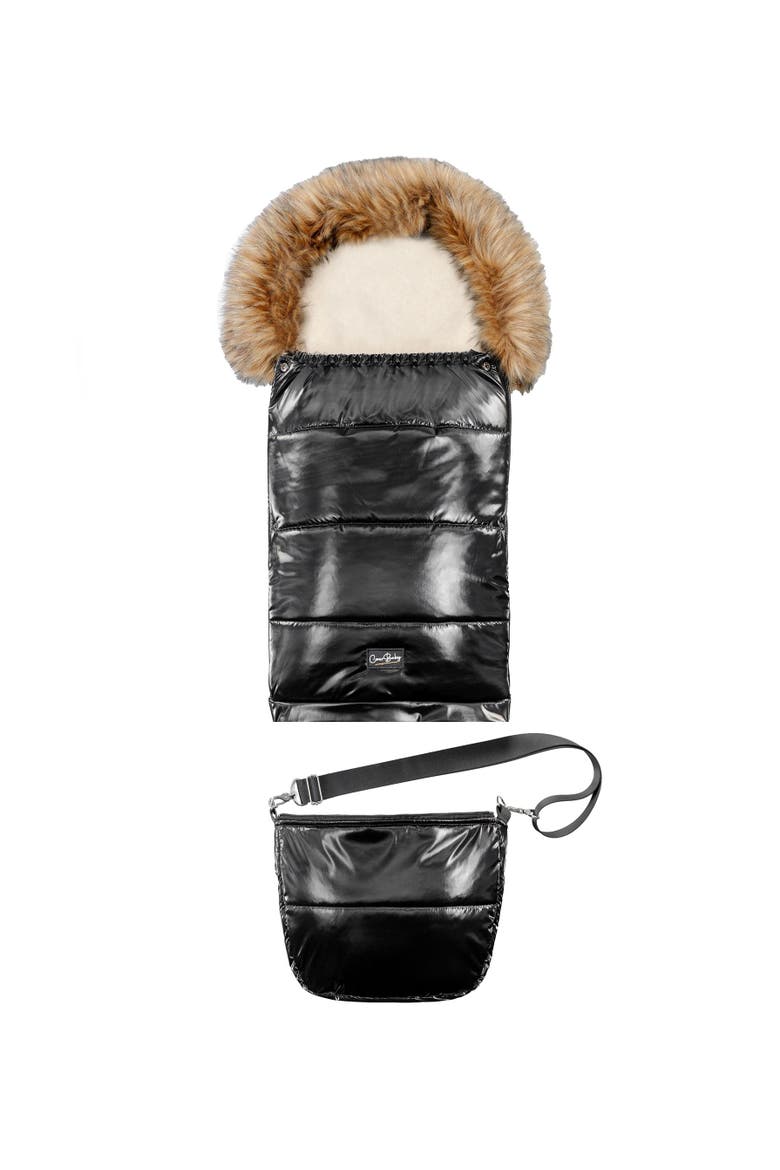 Premium Wool Adjustable Footmuff, Alternate, color, Beige Wool in Satin Black