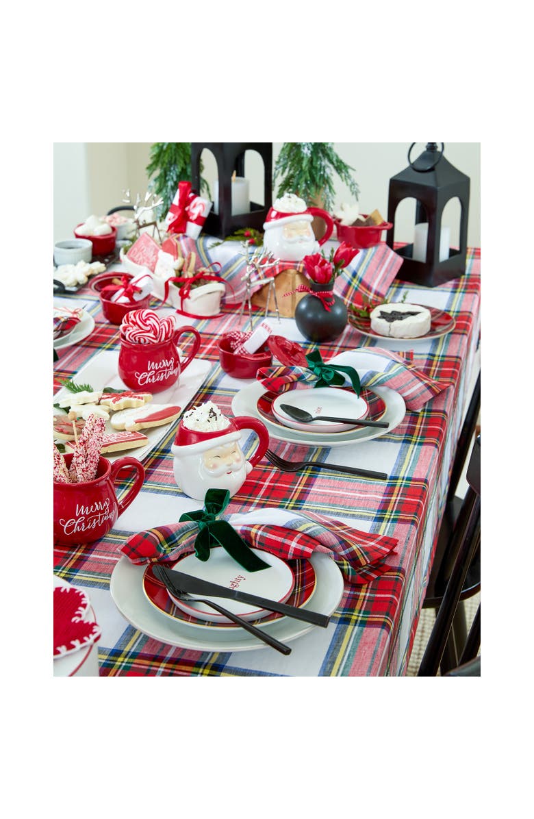 Solino Home Linen Table Throw 52 x 52 Inch for Dining Table, Holiday and Everyday Table Decor - Stewart Plaid, Alternate, color, White