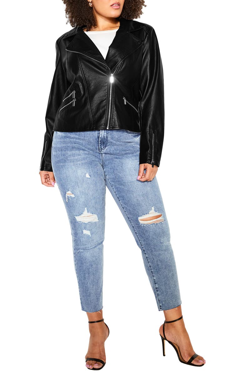 City Chic Aria Faux Leather Moto Jacket, Alternate, color, 