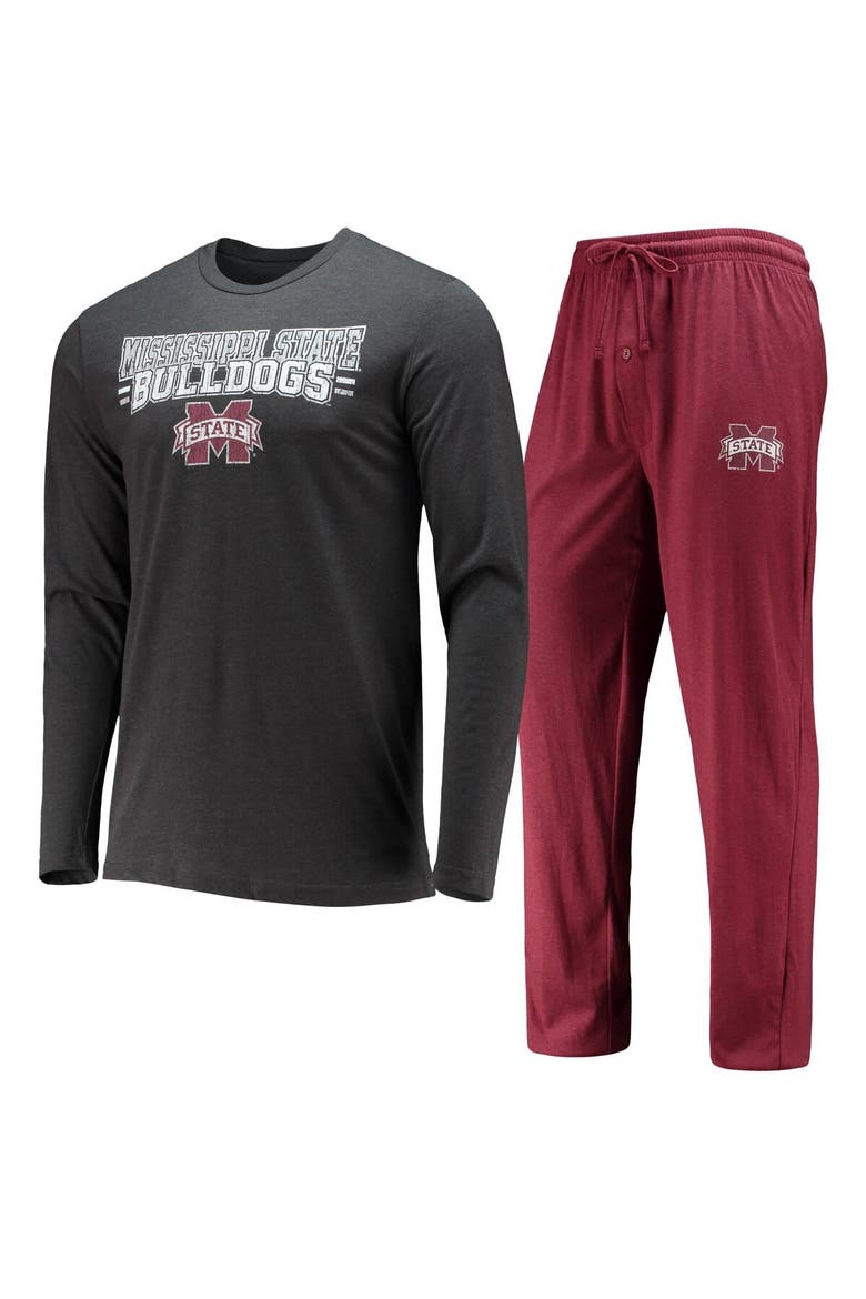 Men's Concepts Sport Maroon/Heathered Charcoal Mississippi State Bulldogs Meter Long Sleeve T-Shirt & Pants Sleep Set, Main, color, Maroon