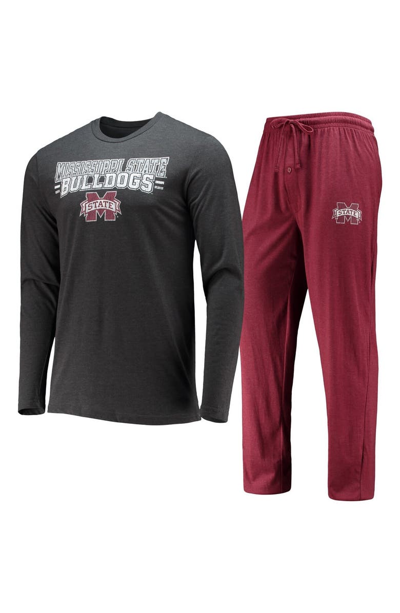 CONCEPTS SPORT Men's Concepts Sport Maroon/Heathered Charcoal Mississippi State Bulldogs Meter Long Sleeve T-Shirt & Pants Sleep Set, Main, color, 
