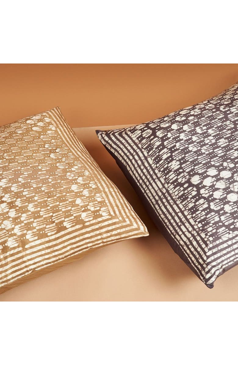 Studio Variously Oasis Charcoal Hand Crafted Wax Block Print Mulberry Silk Pillow - Cover + Insert, Alternate, color, Gold/Charcoal