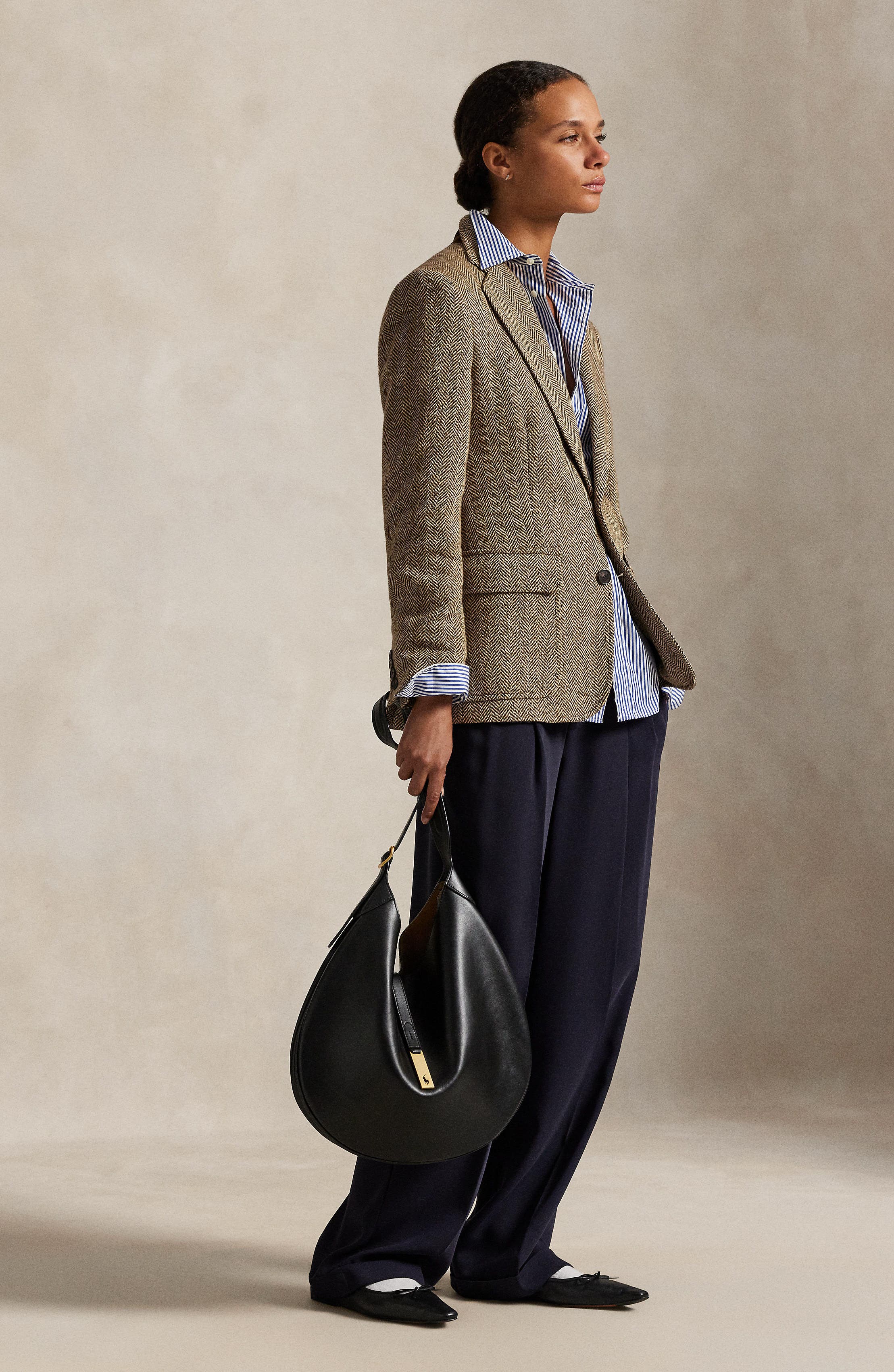 Polo Ralph Lauren Large Polo ID Leather Shoulder Bag, Alternate, color, Black