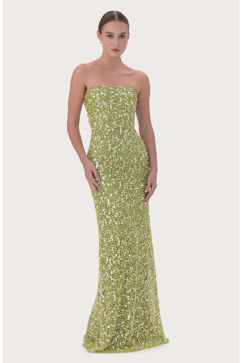 Courtney Beaded & Sequin Strapless Gown, Alternate, color, GREEN EMERALD