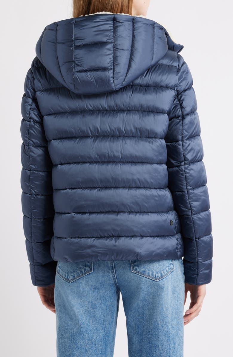 Save The Duck Gretel Faux Shearling Lining Hooded Puffer Jacket, Alternate, color, Night Blue