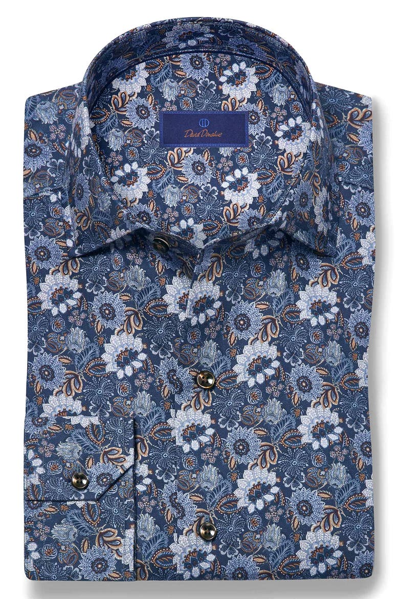 Floral Print Sport Shirt, Alternate, color, NAVY/ BROWN