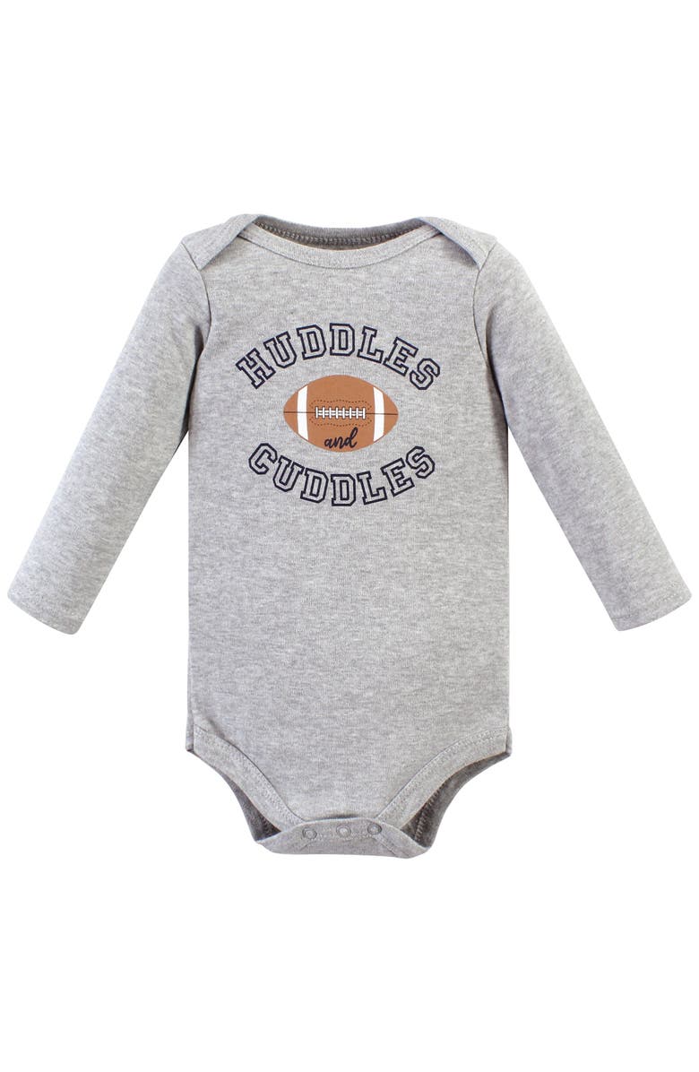 Hudson Baby Three-Piece Long-Sleeve Bodysuit Outfit with Pants and Footwear, Alternate, color, Football Huddles Long Sleeve