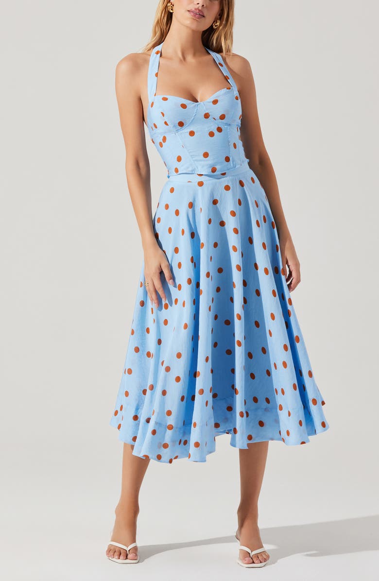 ASTR the Label Janie Polka Dot Bustier Halter Top, Alternate, color, Blue Rust Polkadot