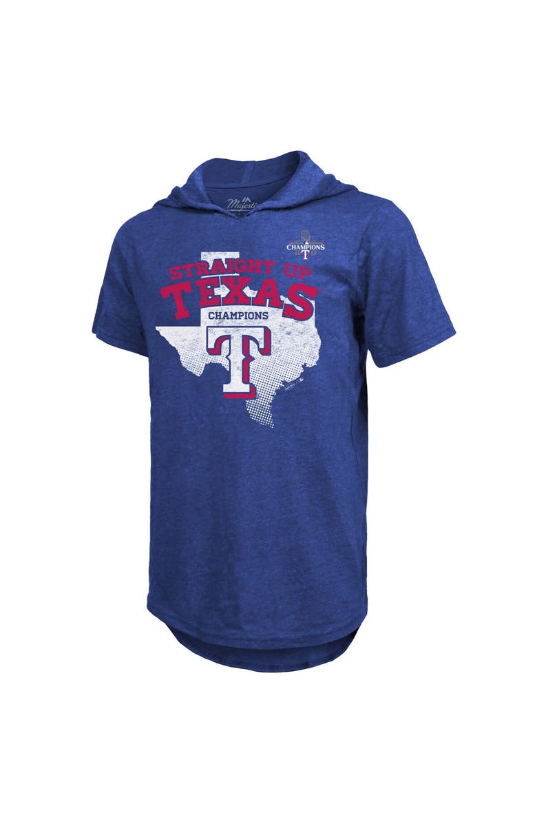 Majestic Threads Men's Majestic Threads Royal Texas Rangers 2023 World Series Champions Tri-Blend Hoodie T-Shirt, Alternate, color,