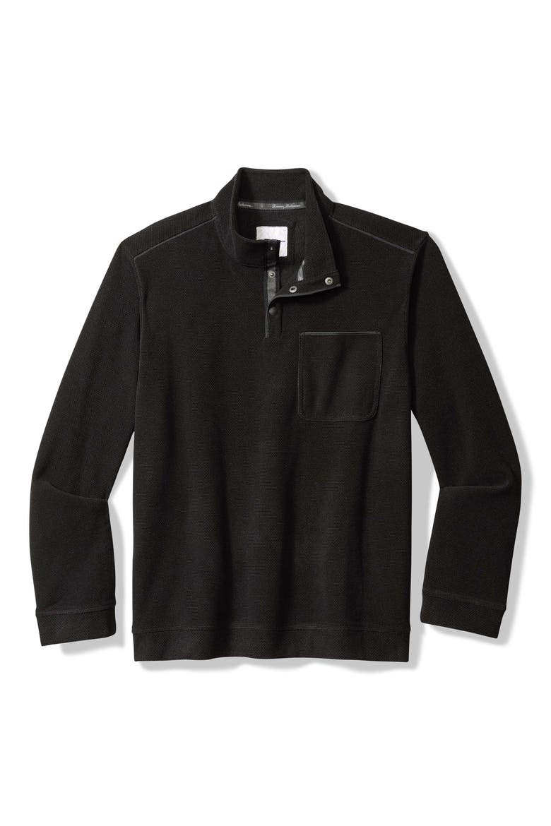 Sea Brook Textured Fleece Quarter Snap Pullover, Main, color, BLACK