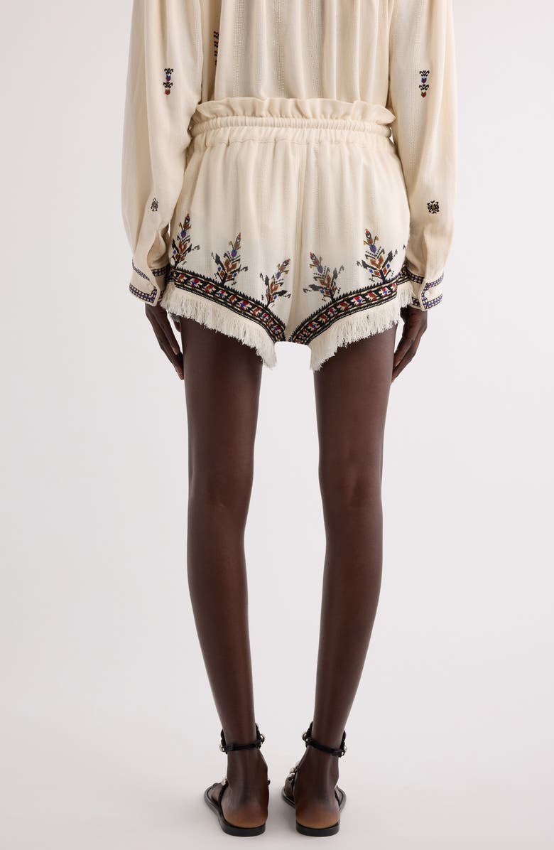 Isabel Marant Étoile Kriss Embroidered Fringed Paperbag Waist Shorts, Alternate, color, Ecru