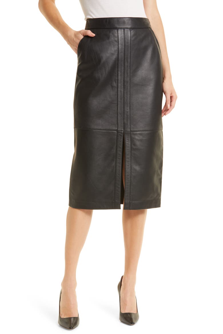 Women's Autry Leather Pencil Skirt, Main, color, BLACK