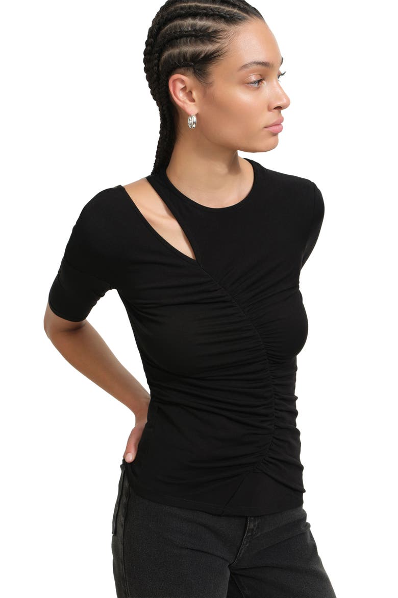 Paz Asymmetric Cutout Knit Shirt, Alternate, color, BLACK