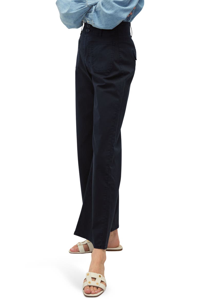 Veronica Beard Grant High Waist Crop Wide Leg Stretch Cotton Pants, Alternate, color, Navy