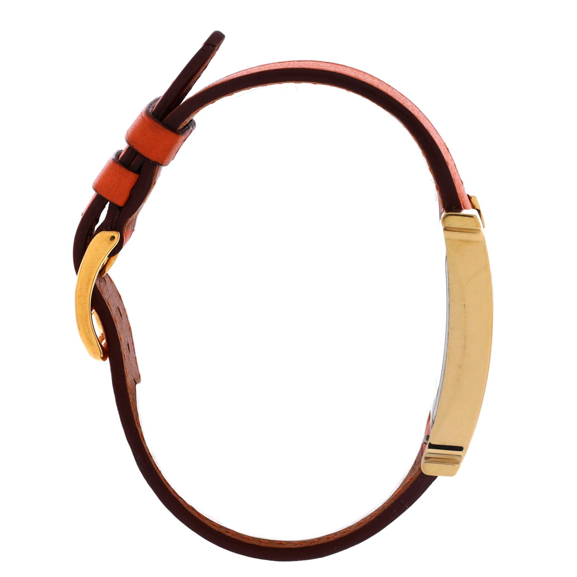 Pre-Owned Hermes Heure H Quartz Watch Plated Metal and Leather 26, Alternate, color, Orange