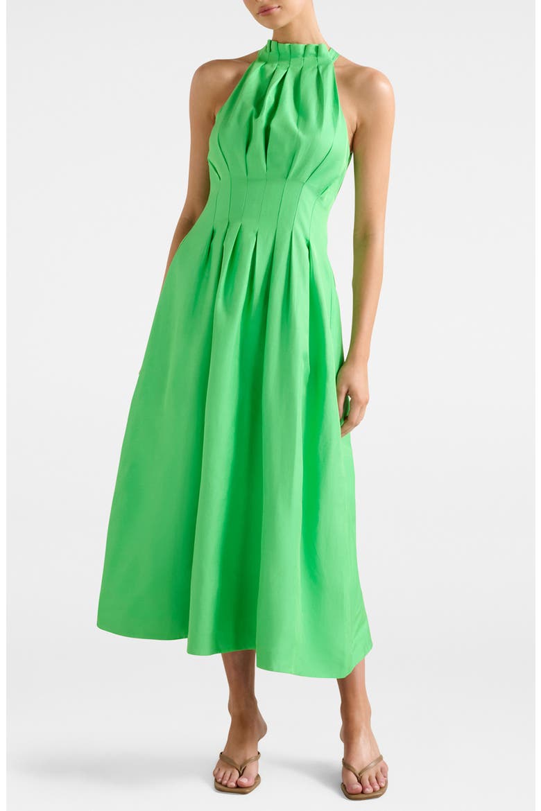 Miller Pleated Midi Dress, Main, color, SHAMROCK