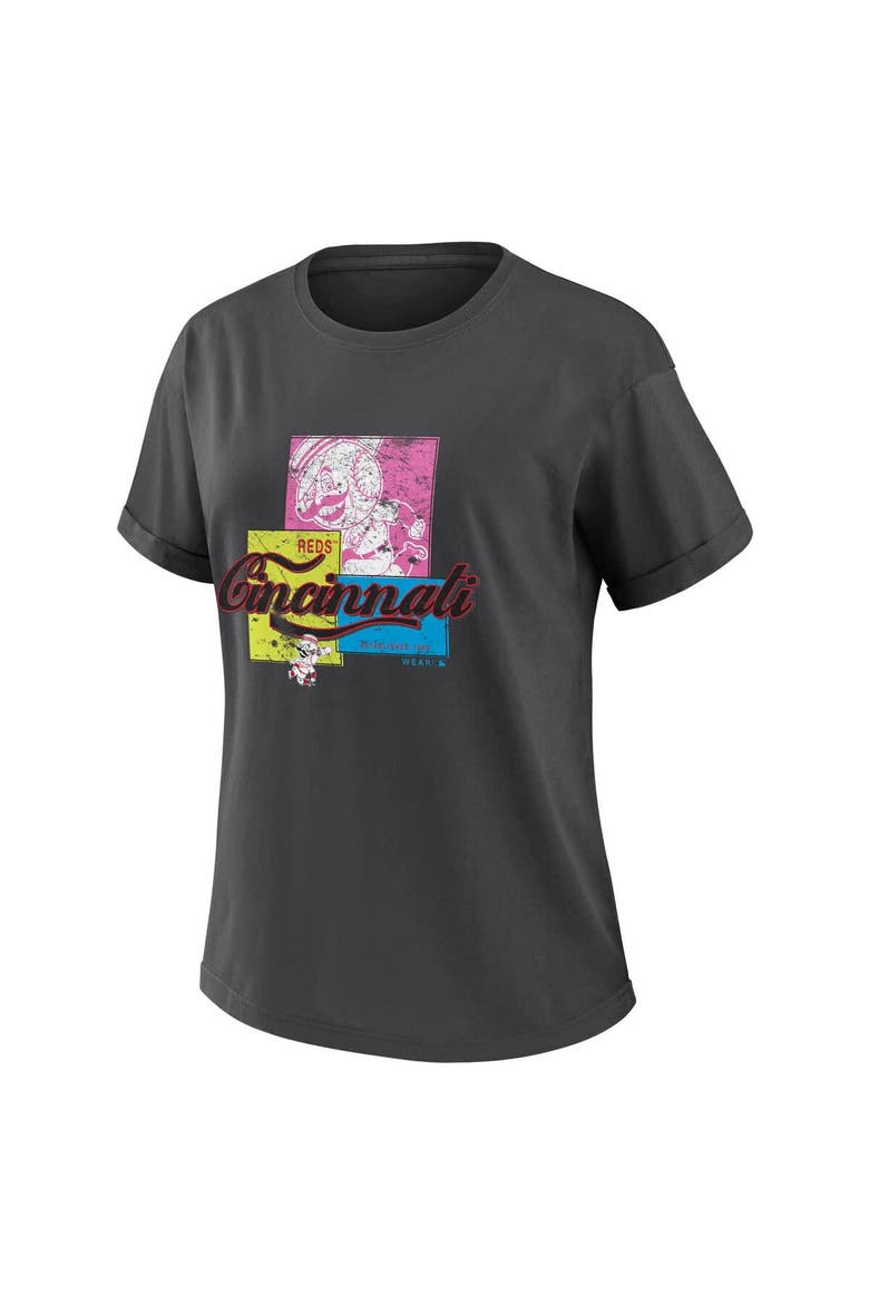Women's WEAR by Erin Andrews Charcoal Cincinnati Reds Domestic Box Color Boyfriend T-Shirt, Alternate, color, Charcoal
