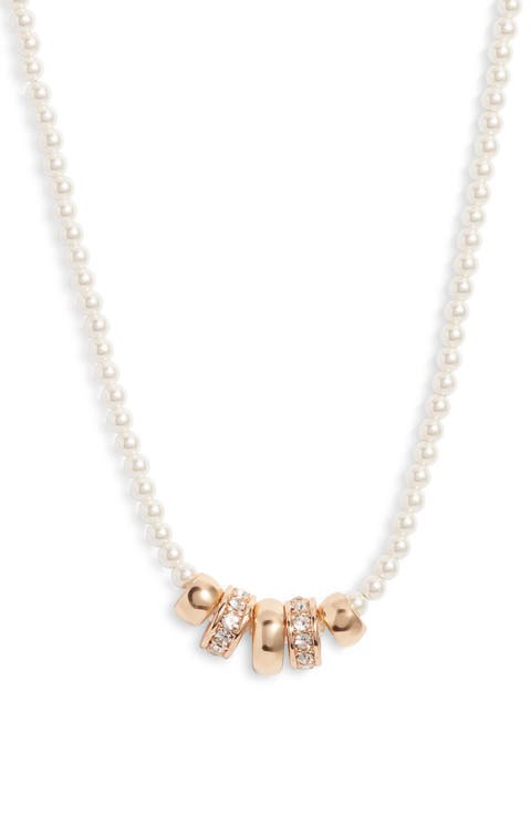 Imitation Pearl and Crystal Rondelle Strand Necklace