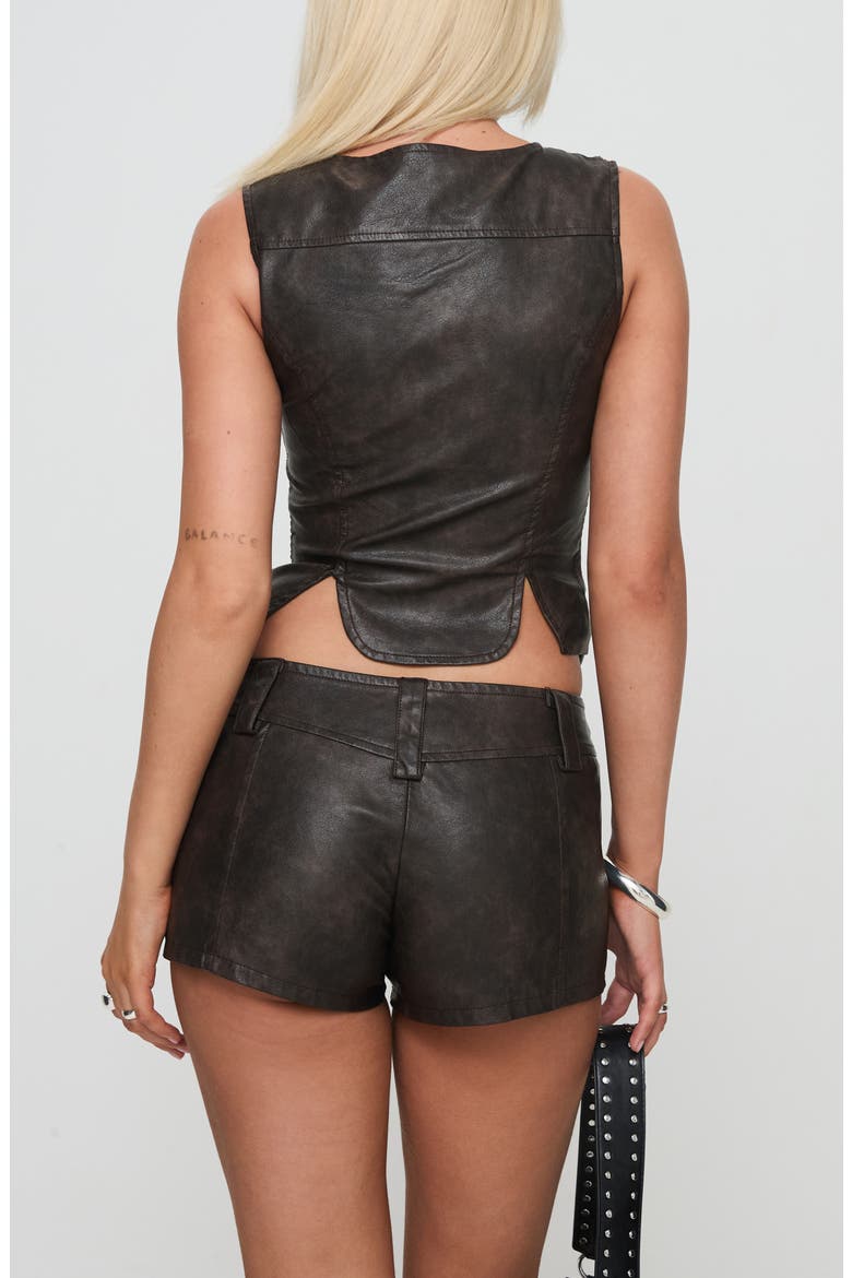 Ambrosie Faux Leather Crop Top & Shorts Set, Alternate, color, WASHED BROWN