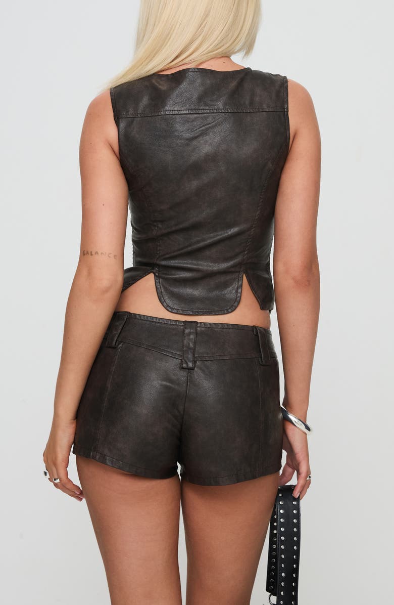 Princess Polly Ambrosie Faux Leather Crop Top 
Shorts Set, Alternate, color, Washed Brown