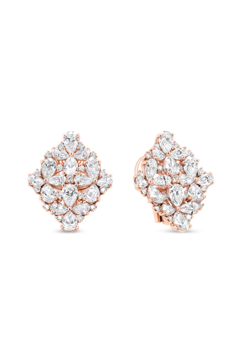 18K Rose Gold 8 1/3 Cttw Pear and Diamond Floral Cluster Earring, Alternate, color, Pink