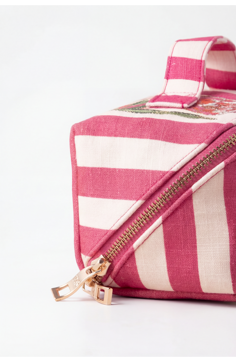 Elizabeth Scarlett Tulip Stripe Cotton Open Flat Makeup Bag, Alternate, color, Pink