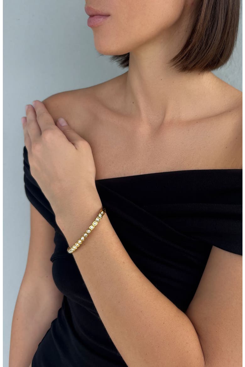 18k Gold Plated Bezel Bangle Bracelet, Main, color, GOLD