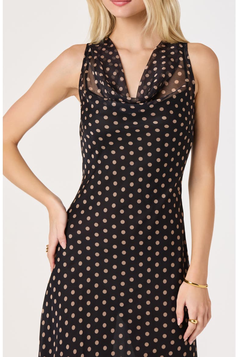 Donabelle Polkadot Cowl Neck Midi Dress, Alternate, color, BLACK POLKADOT