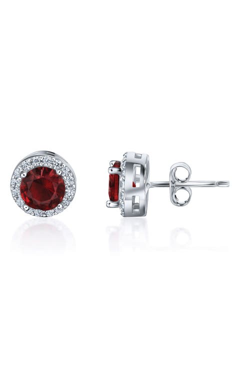 Sterling Silver Brilliant Cubic Zirconia Halo Round Stud Earrings