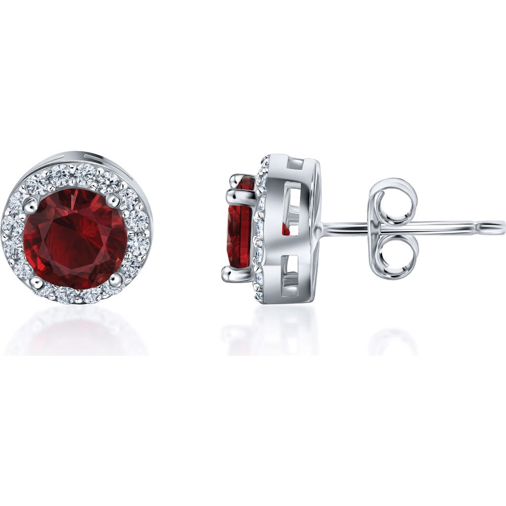 Best Silver Sterling Silver Brilliant Cubic Zirconia Halo Round Stud Earrings In Garnet/silver
