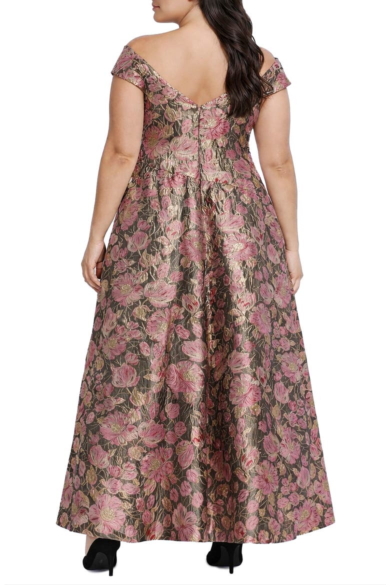 Floral Printed Brocade Off the Shoulder Gown, Alternate, color, PINK GOLD