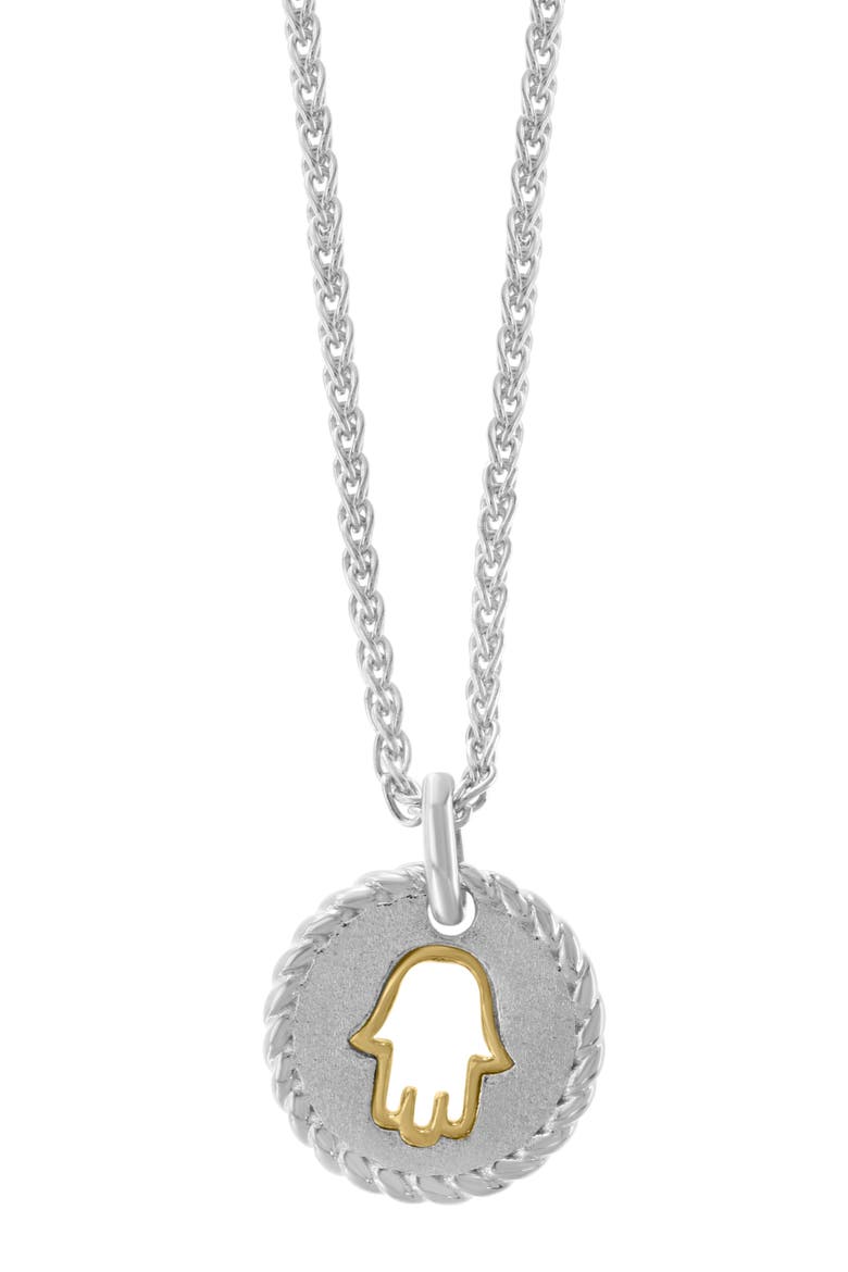 Sterling Silver & 14k Gold Hamsa Pendant Necklace, Main, color, SILVER