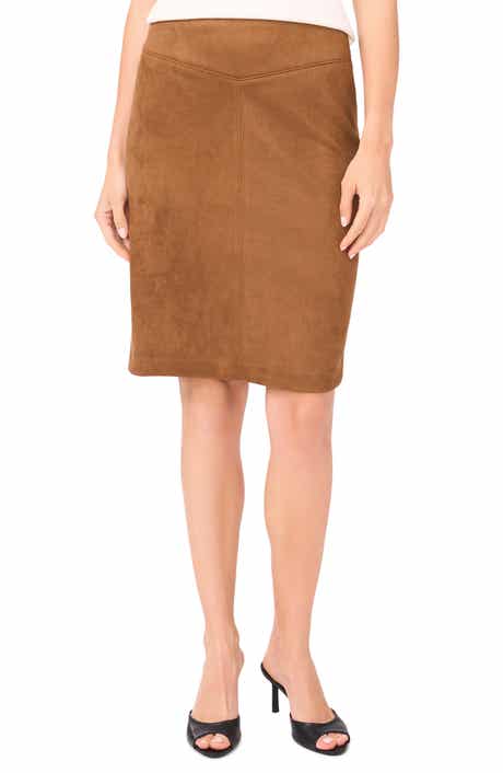 Halogen® Waistband Seam Detail Faux Suede Midi Skirt