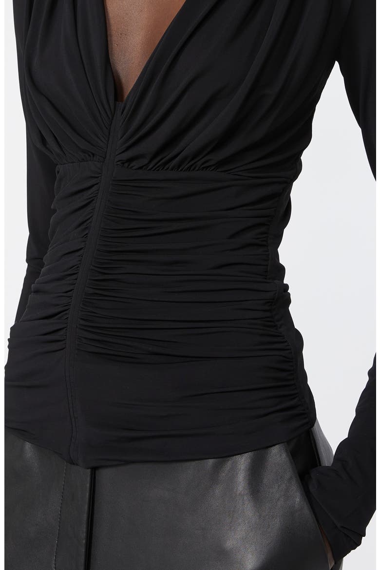 Beato Ruched Long Sleeve Cotton Jersey Top, Alternate, color, BLACK
