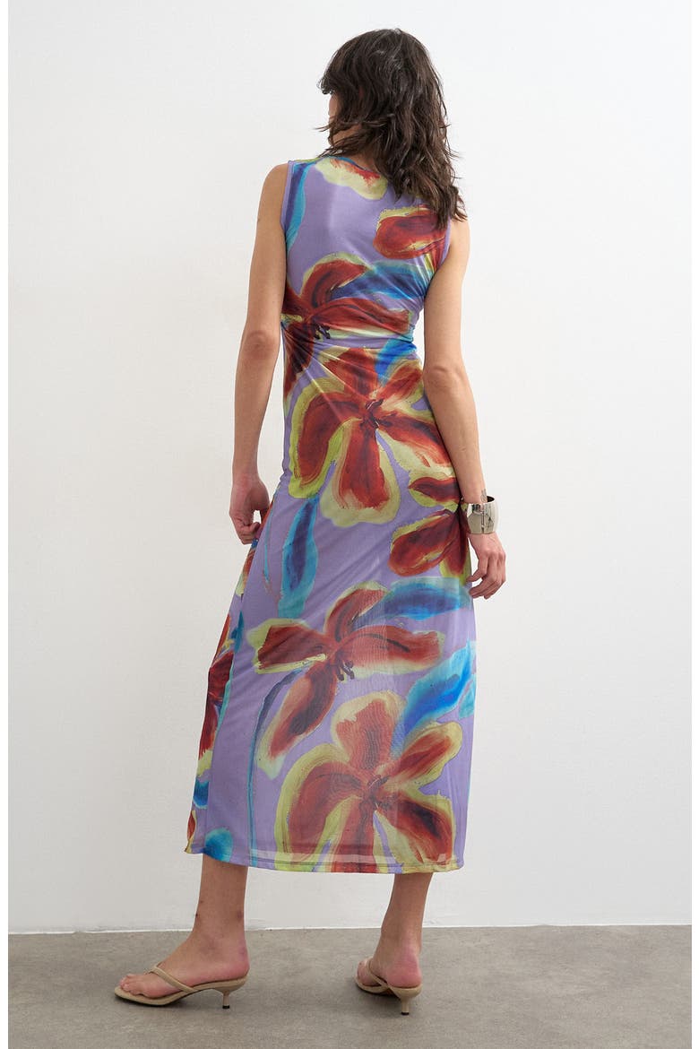 Floral Side Slit Mesh Midi Dress, Alternate, color, PURPLE