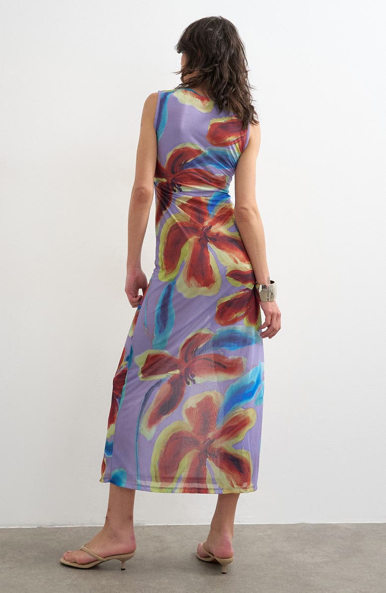 Topshop Floral Side Slit Mesh Midi Dress, Alternate, color,