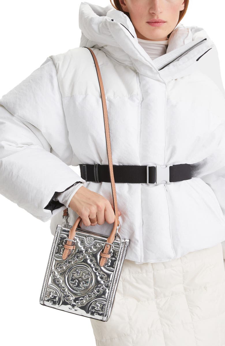 Tory Burch Mini T Monogram Embossed Metallic Tote Bag, Alternate, color,