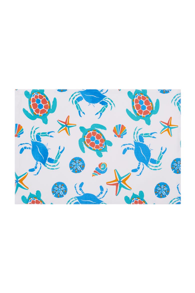 Caraway Coral Placemats Set of 6 Blue Seaturtle Crab & Starfish Print, Main, color, Blue
