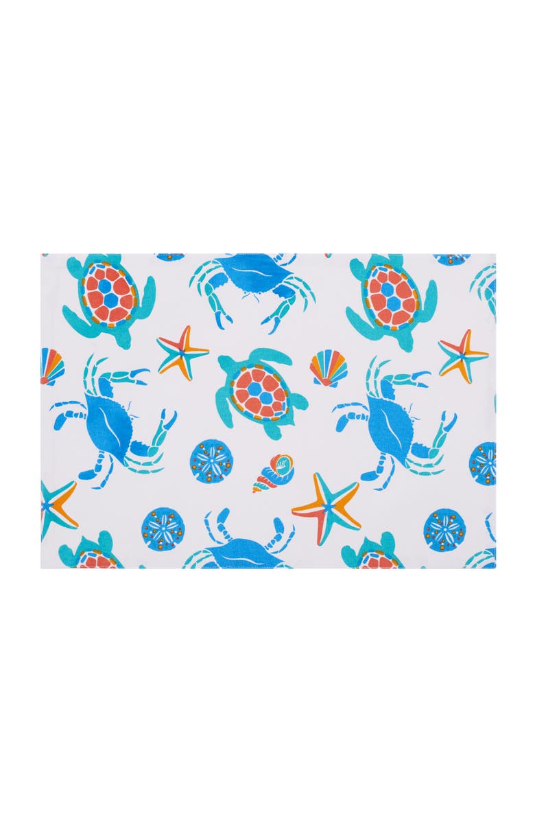 C&F Home Caraway Coral Placemats Set of 6 Blue Seaturtle Crab & Starfish Print, Main, color, Blue